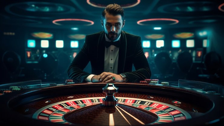 Meja Lightning Baccarat live dealer dengan kartu dan tombol taruhan